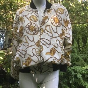 Vintage 80s silk bomer jacket cotton trim